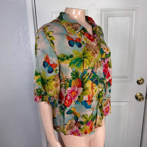CITRON Santa Monica Womens Blouse M Hawaiian Button Rayon Shirt Top Boxy E18 - Picture 5 of 6